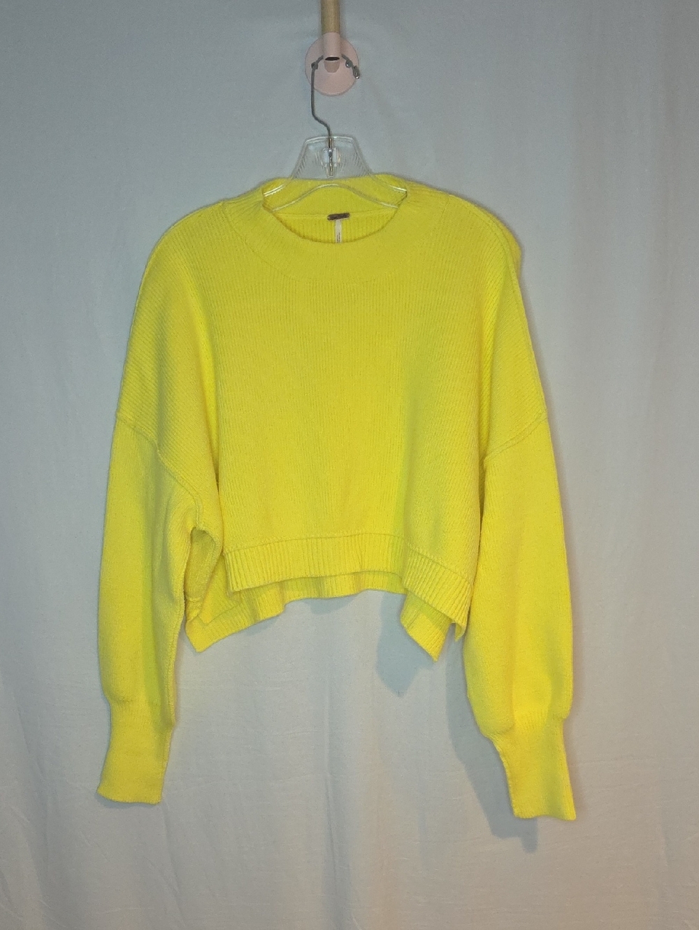Free People Neon Yellow Cropped Crewneck Sweater